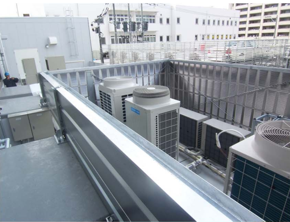 Noise-control screen around HVAC equipment