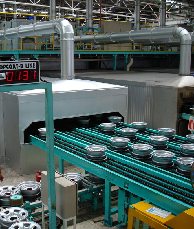 Wheel conveyor at oven entrance